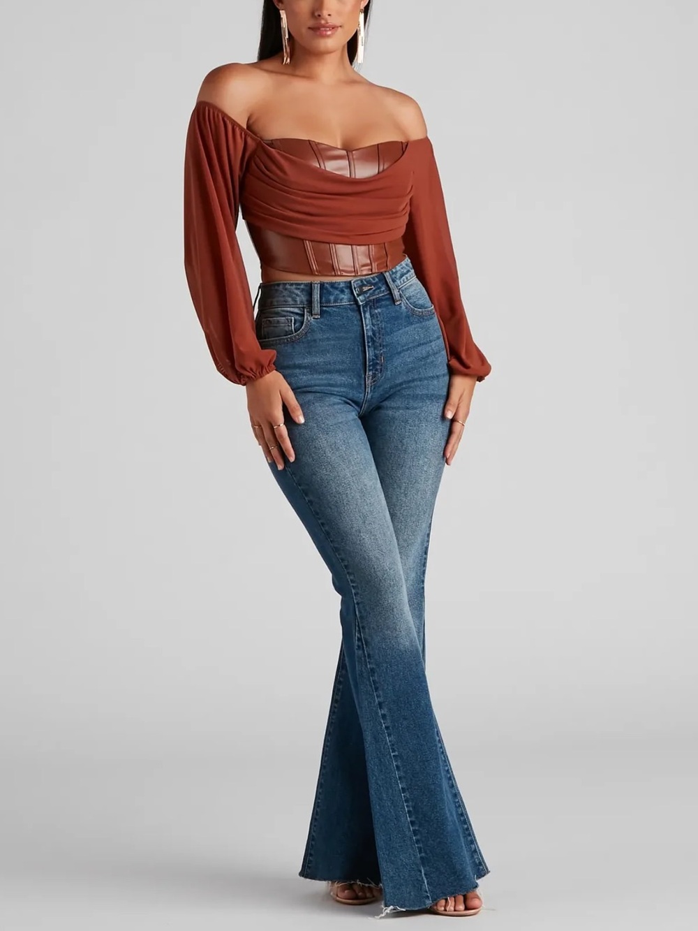 Rust Brown Women's Off-Shoulder Corset Top - Picture 5 of 6